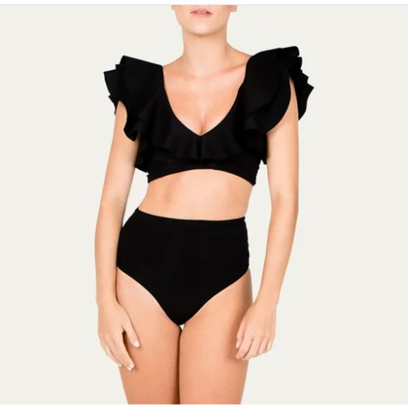 Maygel Coronel Black Mila Ruffle Two-Piece Bikini Swimsuit Set one size - Picture 7 of 15